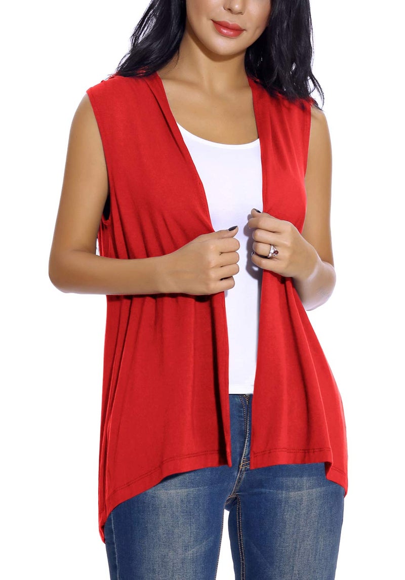 EXCHIC Women's Sleeveless Open Front Cardigan Vest Lightweight Cool Coat (XL, Red) - Image 3